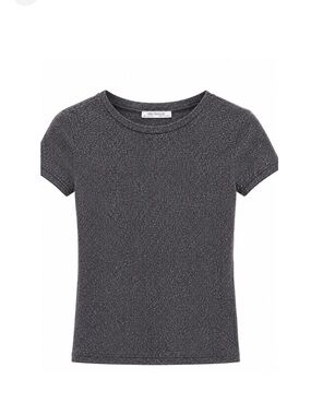Zara Short Sleeve Ribbed Tee in black and silver